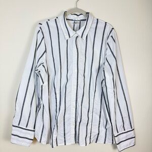 Old Navy Womens Boyfriend Button-Up Shirt Striped Metallic White Stretch Perfect